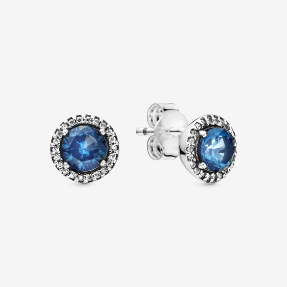 Blue Round Sparkle Stud Earrings Pandora CA